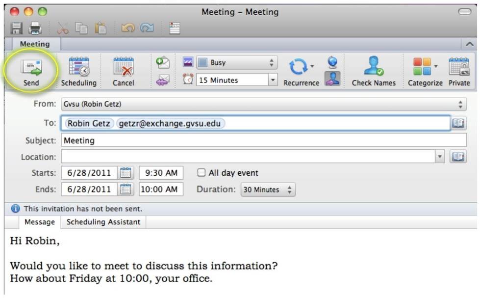 send calendar invite on behalf of outlook for mac